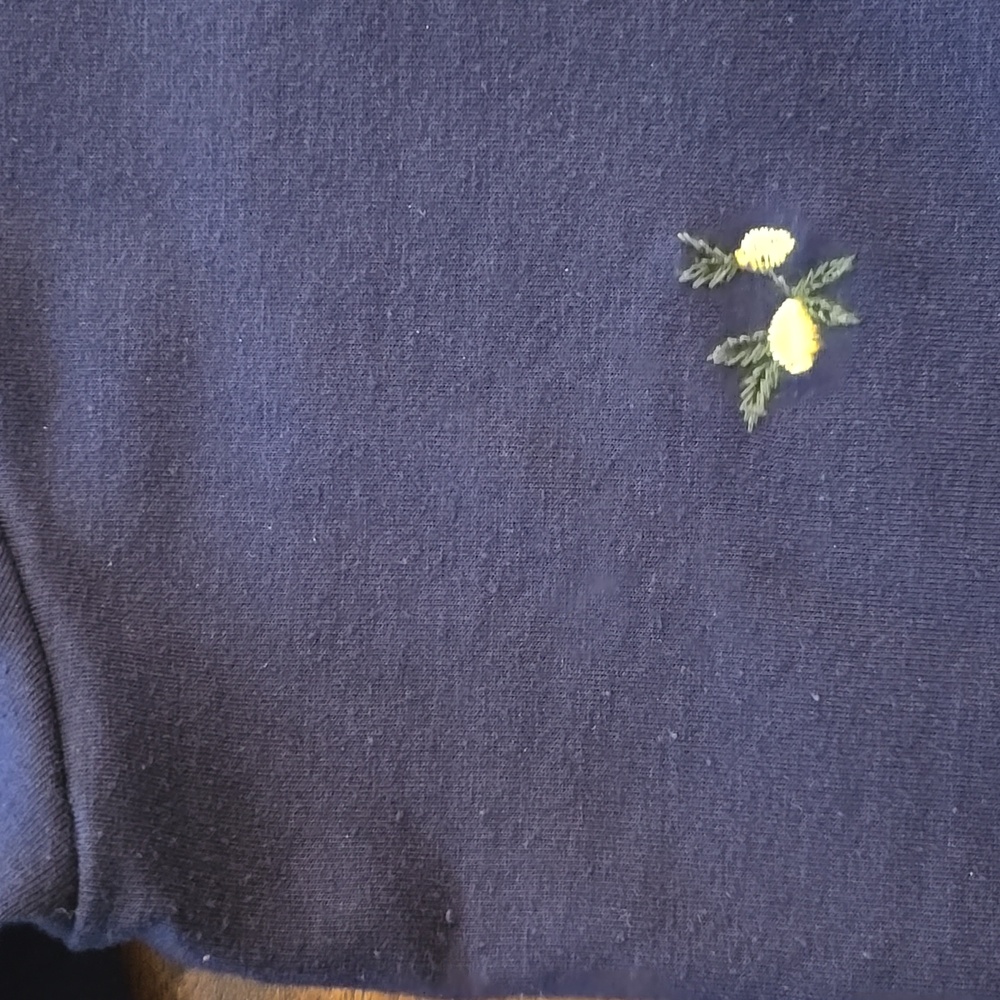 Gloria Vanderbilt Navy Blue Lemon Embroidered Crewneck Sweatshirt Size XXL - Picture 4 of 8